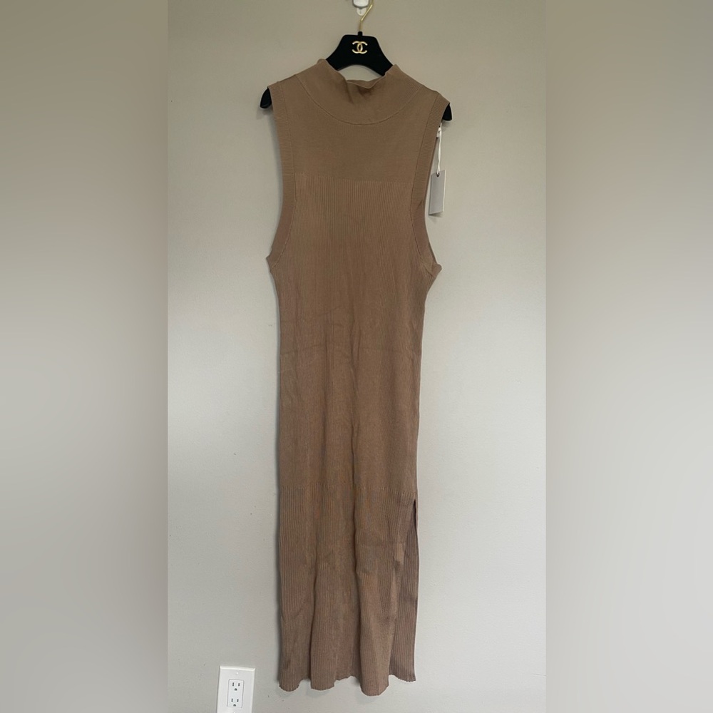 NWT Good American Palited Midi Tan Ribbed Dress - Picture 3 of 6
